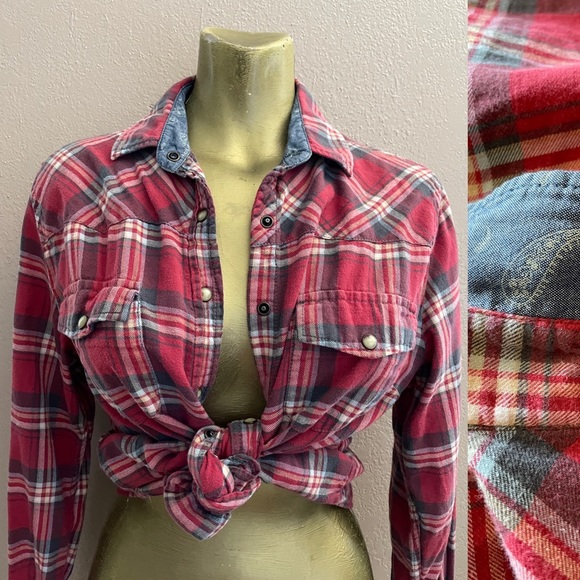 JACHS GIRLFRIEND Bea SNAP Button Western Plaid FLANNEL Shirt Small - Picture 2 of 11